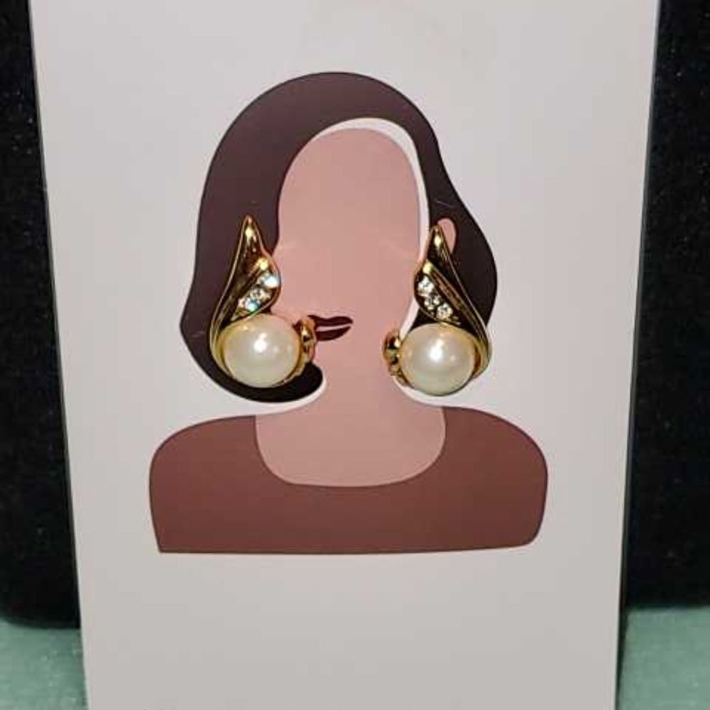 Elegant Gold-Tone Faux Pearl Earrings with Sparkling Accents